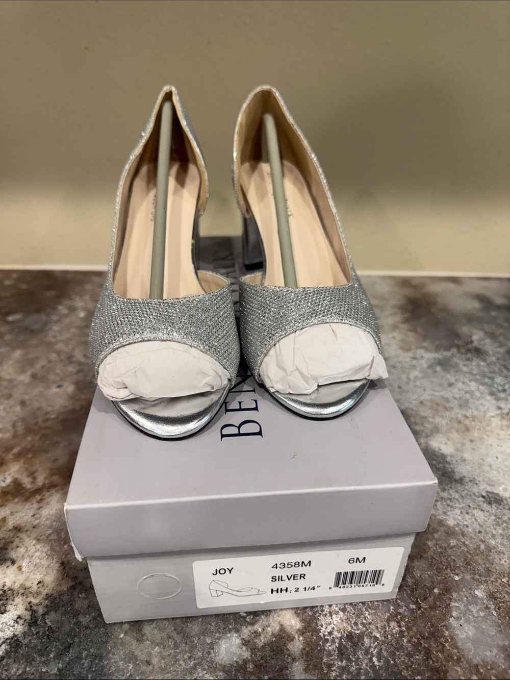 Benjamin Walk Silver Open-Toe Glitter Pumps